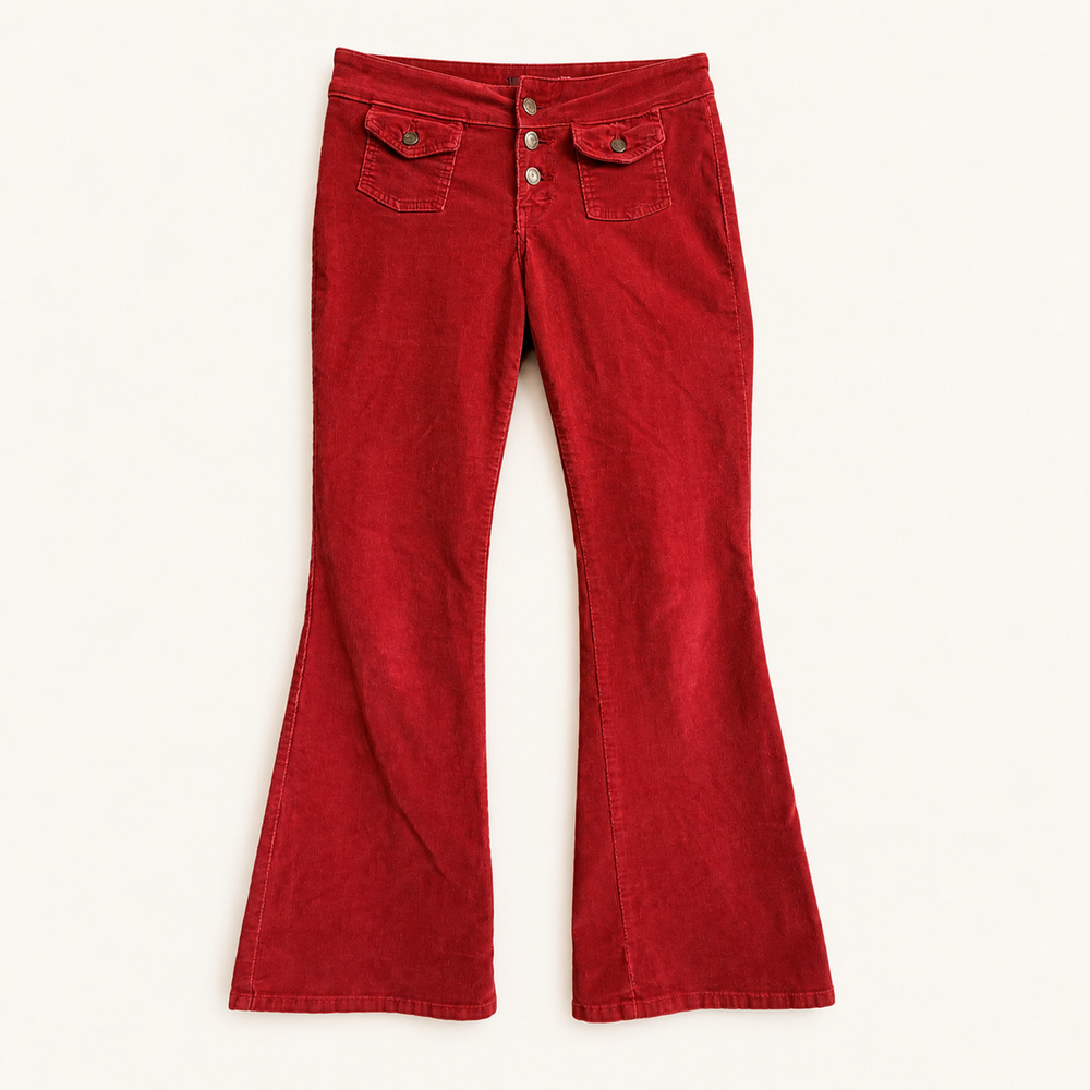 Vintage Y2K Jordache Red Corduroy Low Rise Flare Pants 7/8 Madagascar